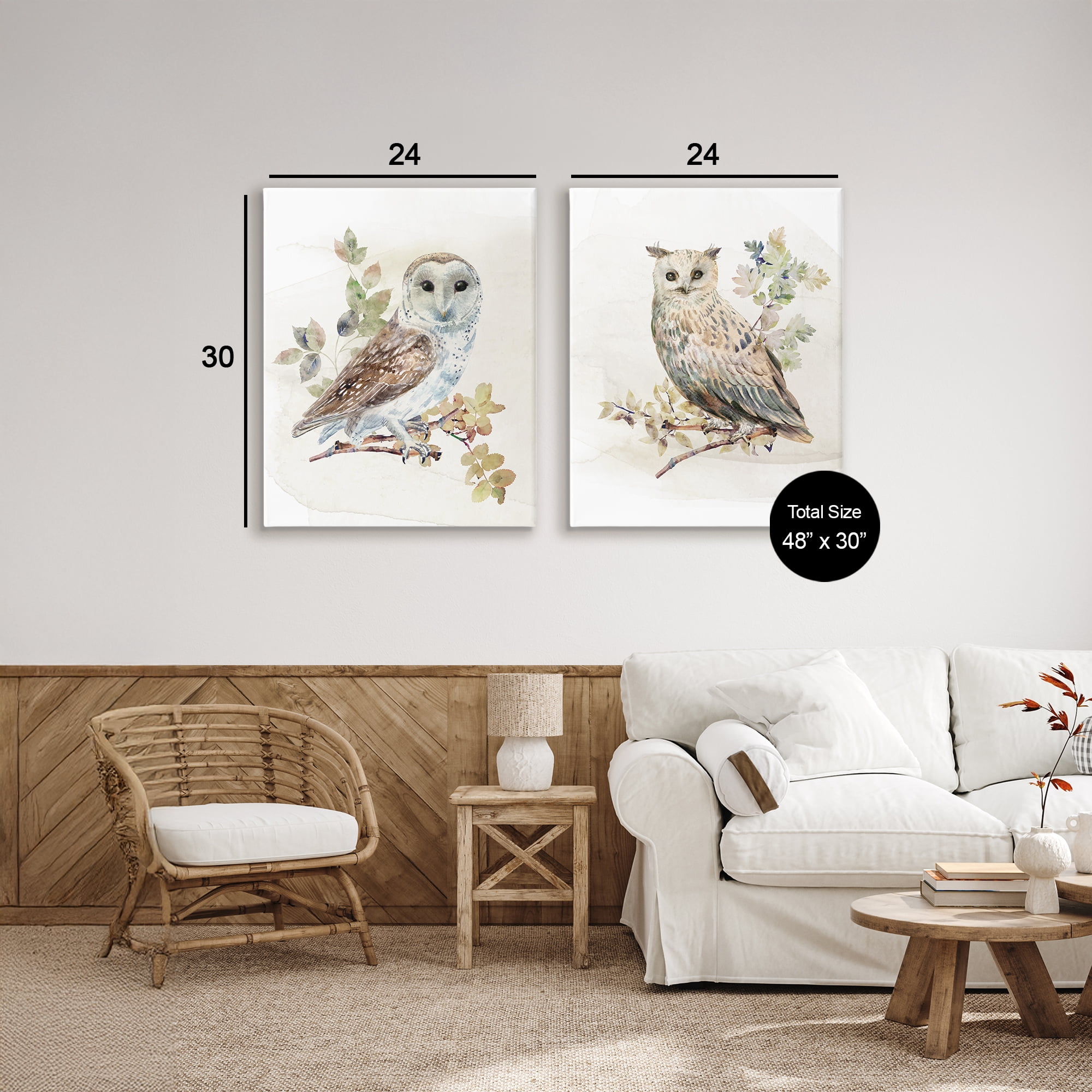 Stupell Industries Owls Perched in Foliage 2 Piece Canvas Wall Art Set, design by CAD Designs