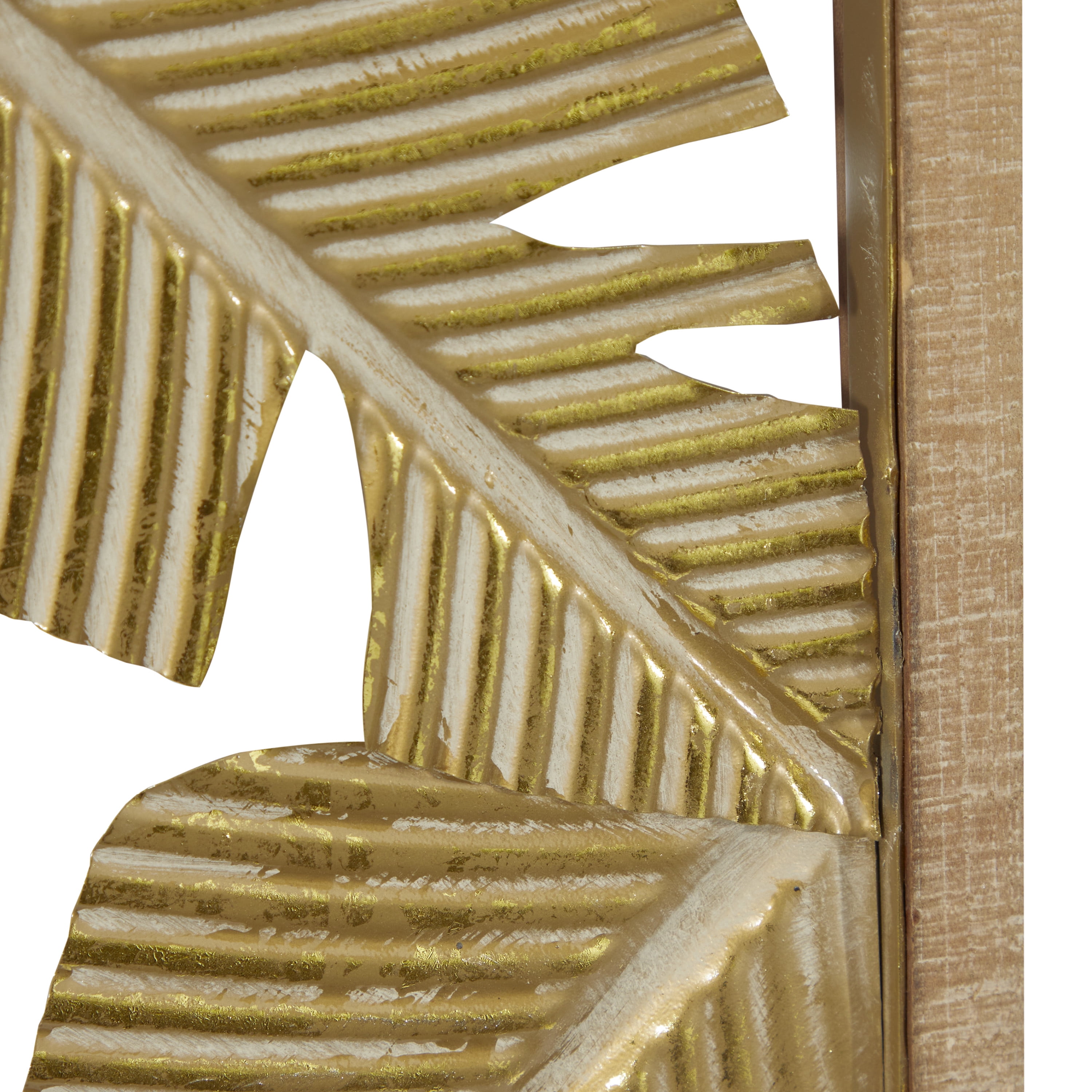 DecMode Contemporary Metal Banana Leaves Wall Décor, Set of 2 13"W x 34"H with Stained Yellow and Gold Finish