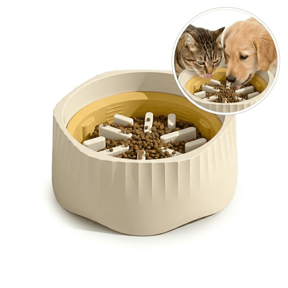EIODEAR 2-in-1 Pet Slow Feeder Bowl - Adjustable Puzzle Maze Insert & Regular Dog Water Bowl - Anti-Gulping, Non-Slip Base, 8.2"