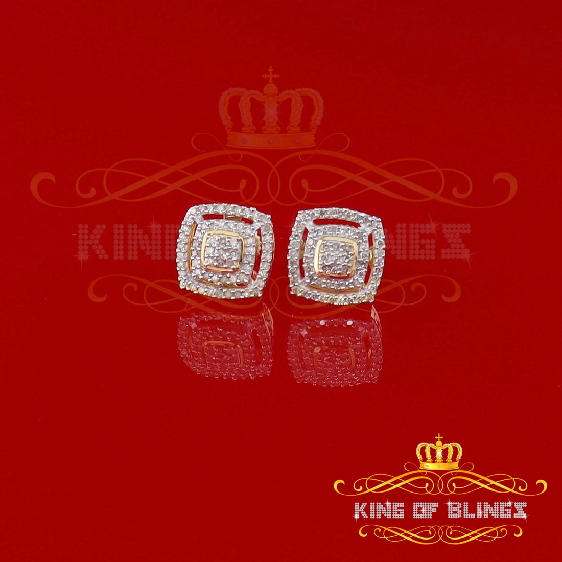 King of Bling's Aretes Para Hombre 925 Yellow Silver 0.25ct Diamond For Women's/ Men's Earrings