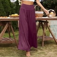 thumbnail image 2 of Outfmvch Summer Pants for Women Beach Pants Wide Leg Linen Pants High Waisted Linen Pants Women's Culottes Vacation Beach Trousers Gauchos for Women Casual Drawstring Flowy Pants Purple S-2XL, 2 of 8
