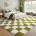 thumbnail image 3 of ZENELESS Checkered Fluffy Rug,Non-Slip Large Area Rug,Super Soft Indoor Fuzzy Carpet for Bedroom Living Room Home Decor,6x9 Creamy White and Green, 3 of 7