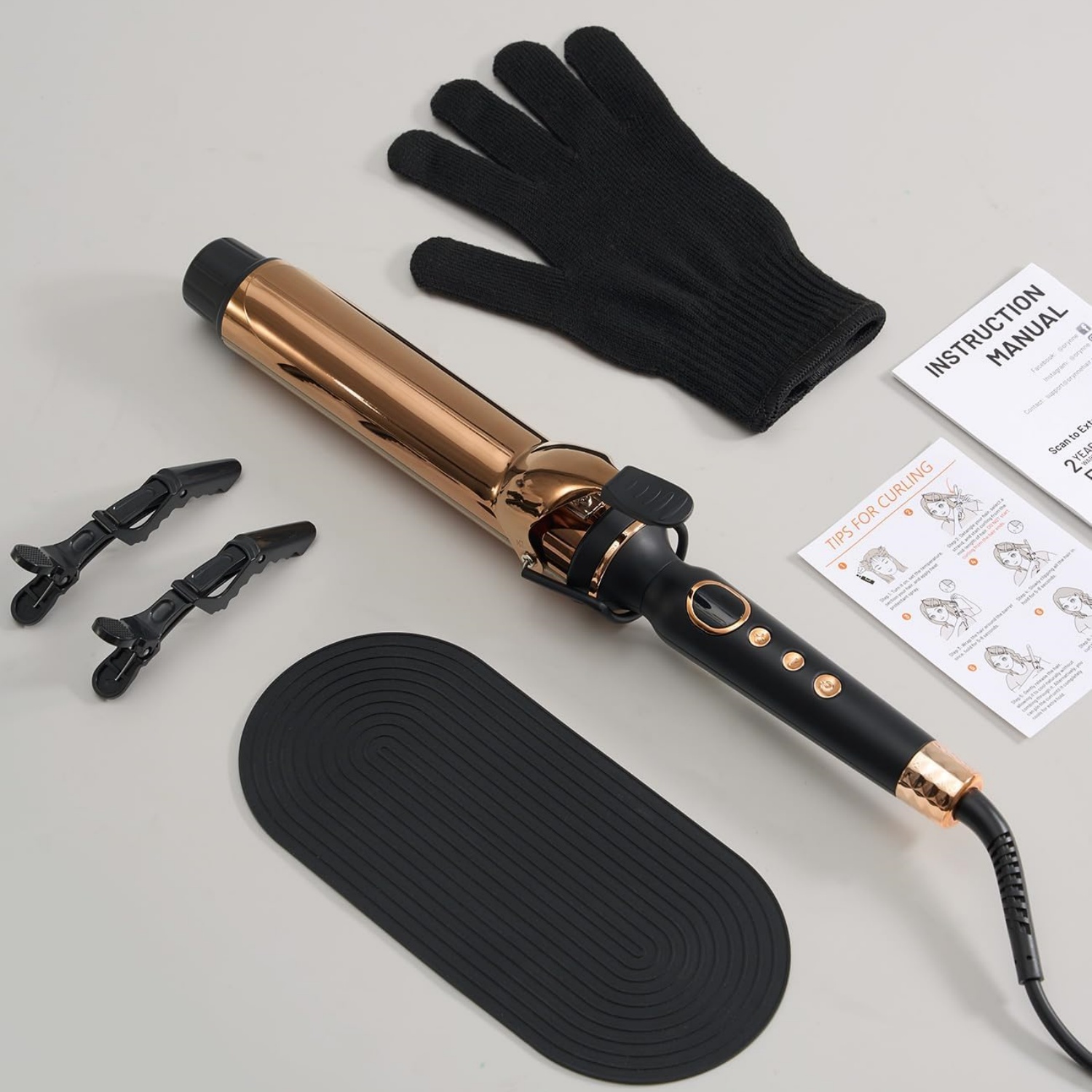 Titanium 2 Inch Curling Iron，Extra-Long Barrel for Long Hair, Curling Iron 2 Inch with Dual PTC Heater, 12 Heat Settings Big Barrel Curling Irons, 60 Mins Auto-Off & Dual Voltage