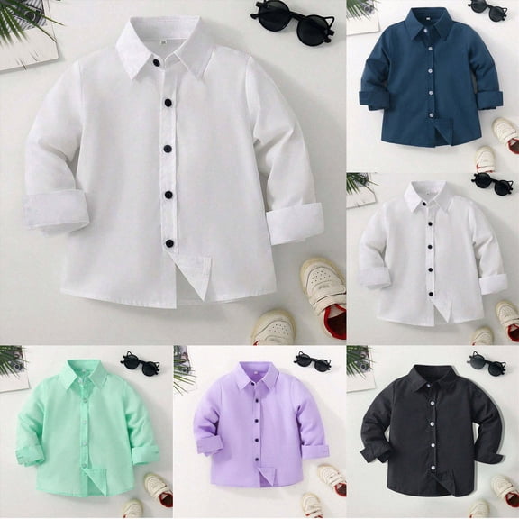 Boys Linen Button Down Dress Shirt Kids Long Sleeve Shirts Tops With Chest Pocket 6-12 Months 12-24 Months 2t 3t 4t 5t 6t 7t 8t 9t Children Purple 2-3 Years