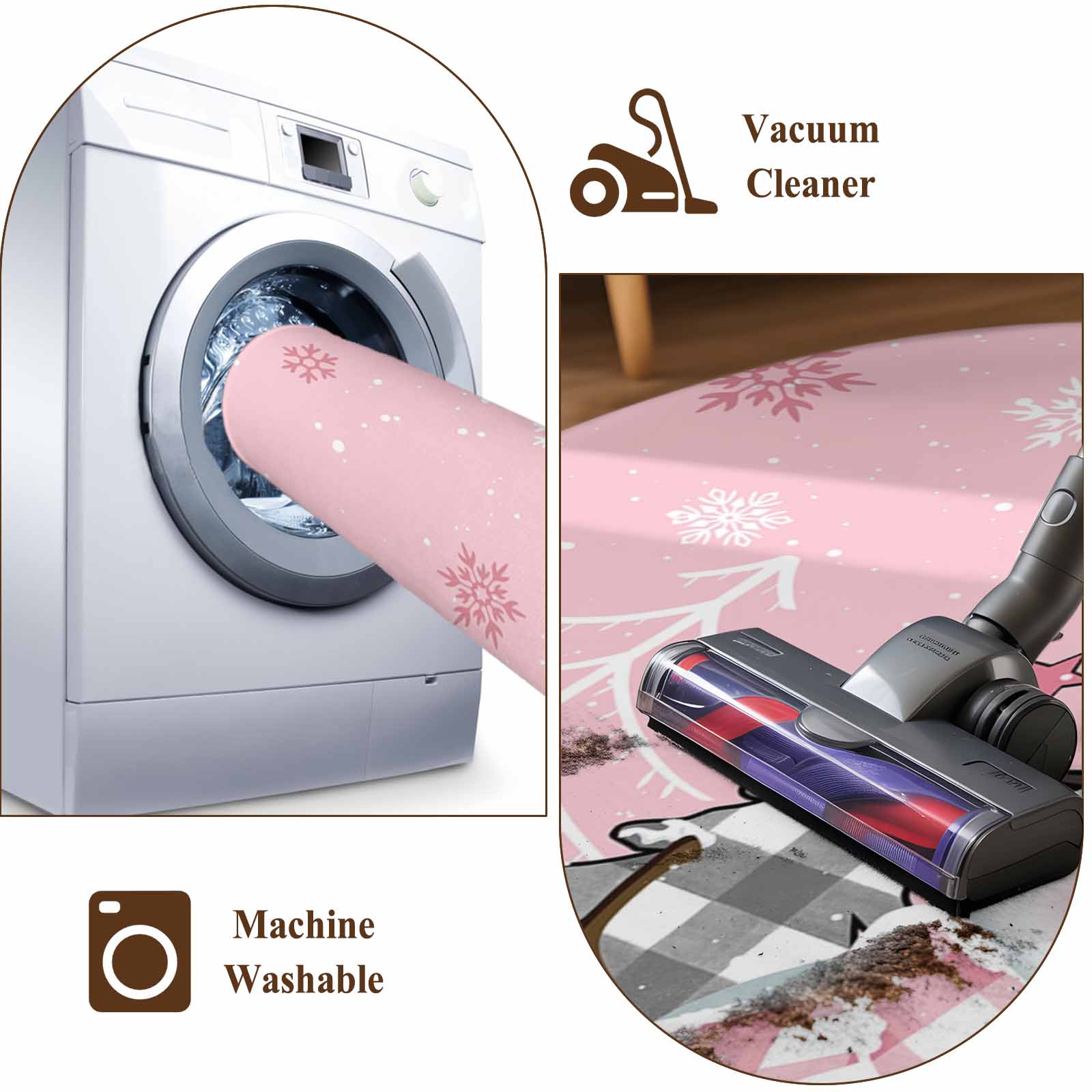 Pink Snowman Christmas Bathroom Mat 2x3 FT, Non Slip Small Kitchen Mat, Winter Snowflake Xmas Tree Pink Grey Plaid Washable Soft Backed Front Door Throw Rug Indoor Outdoor Doormat for Entryway Sink