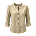 thumbnail image 7 of Women V Neck Button Down Blouse, Roll-Up Long Sleeve Linen Tops Daily Casual Dressy Shirt, 7 of 7