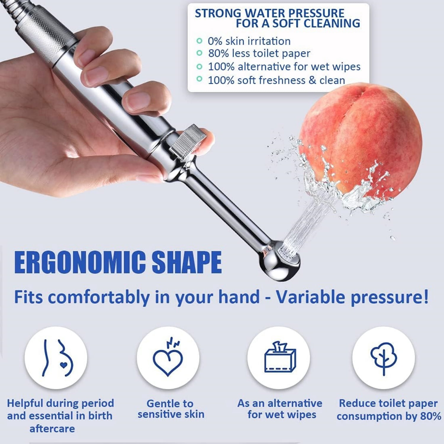 Handheld Bidet Sprayer for Toilet, All Metal Cloth Diaper Toilet Sprayer Bidet Attachment with Backflow Preventer, Adjustable Water Jet Spray, 7.2" Brass Hand Held Bidet Wand, Chrome