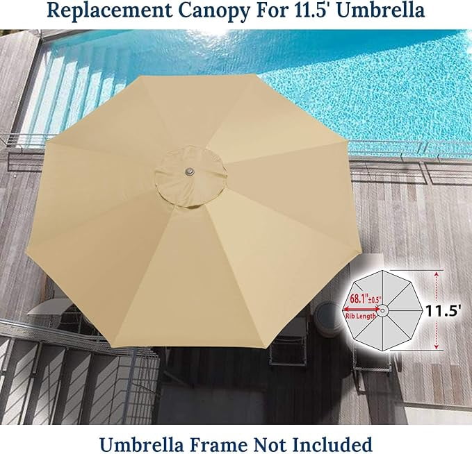 ALUVIERA Umbrella Replacement Canopy Cover for 11.5ft 8 Rib Market Outdoor Patio Shades