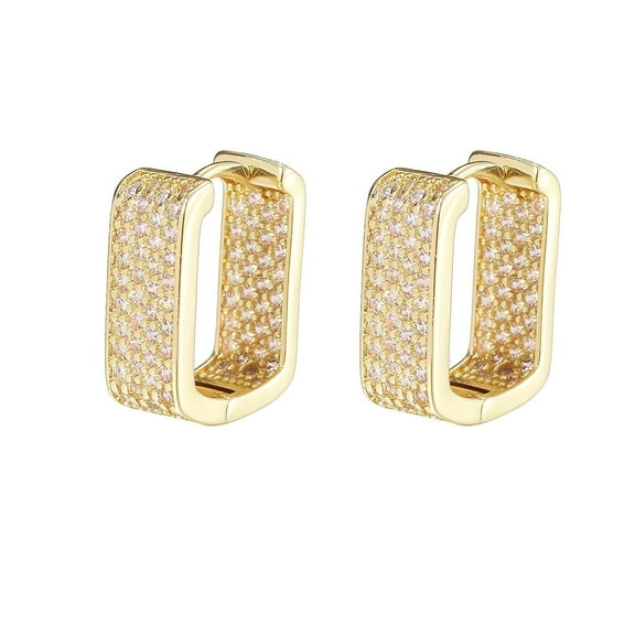 Fashionable Square Gold-Plated Zircon Stud Earrings, Geometric Design for Daily Wear & Parties