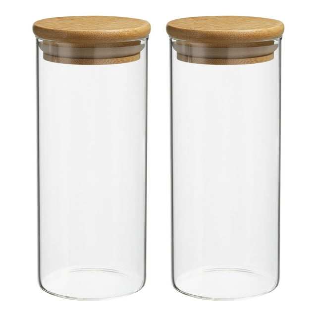 Unique Bargains 14 oz Glass Jar with Airtight Bamboo Lid Glass Kitchen Container Clear Food Storage Jar 2 Pack (15x6.6cm)