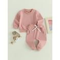 thumbnail image 3 of Bagilaanoe 2PCS Toddler Baby Girl Boy Long Pants Set Solid Color Long Sleeve Sweatshirt Pullover Tops + Drawstring Sweatpants 6M 12M 18M 24M 3T Kids Casual Sweatsuits, 3 of 9