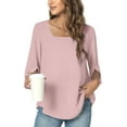 thumbnail image 2 of DreamFish Women's Square Neck Tops Half Ruffle Split Sleeve Curved Hem Loose Fit Shirt, 2 of 4