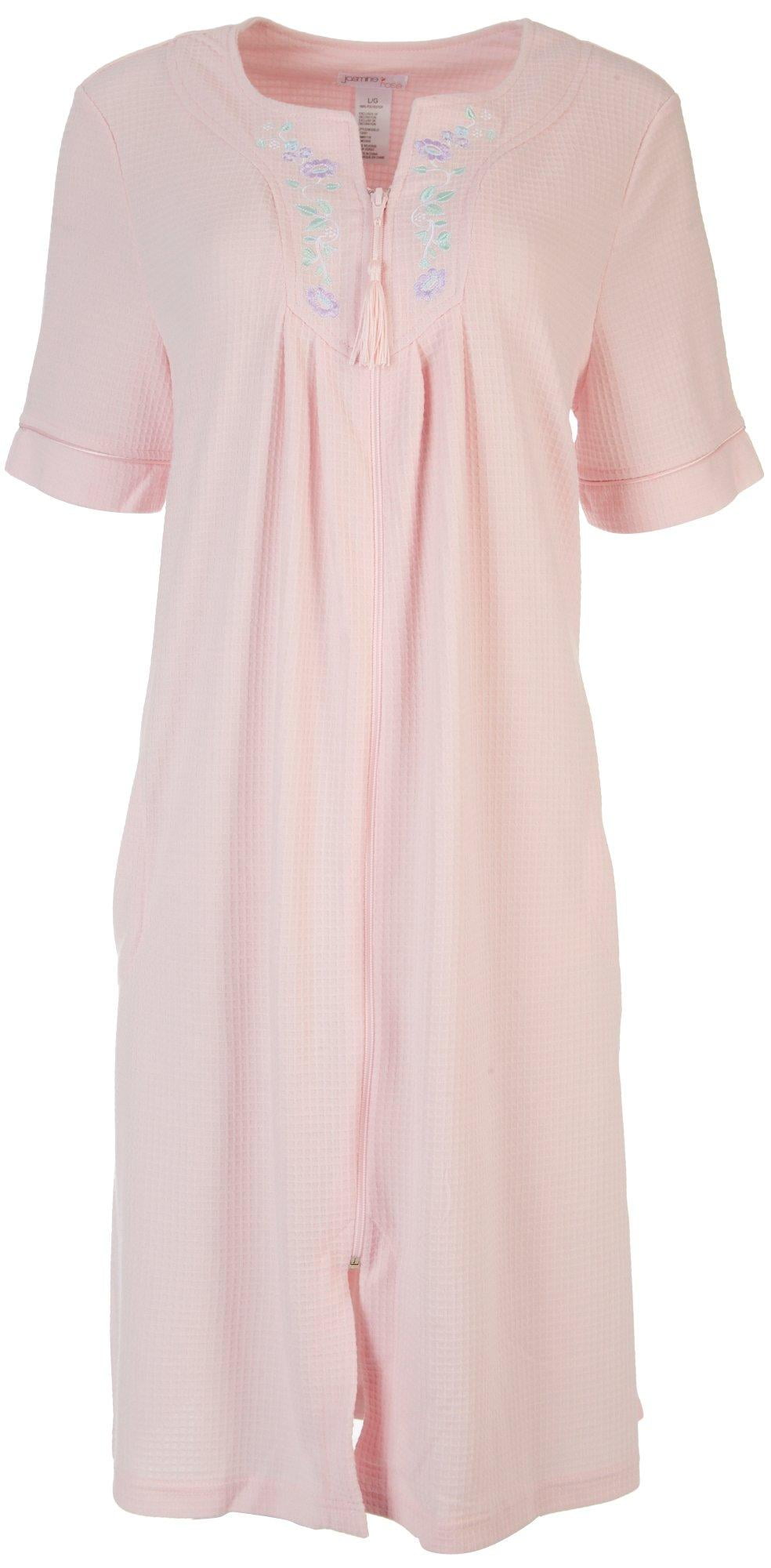 Jasmine Rose Womens Floral Embroidery Knit Zipup Nightgown Medium Fuchsia