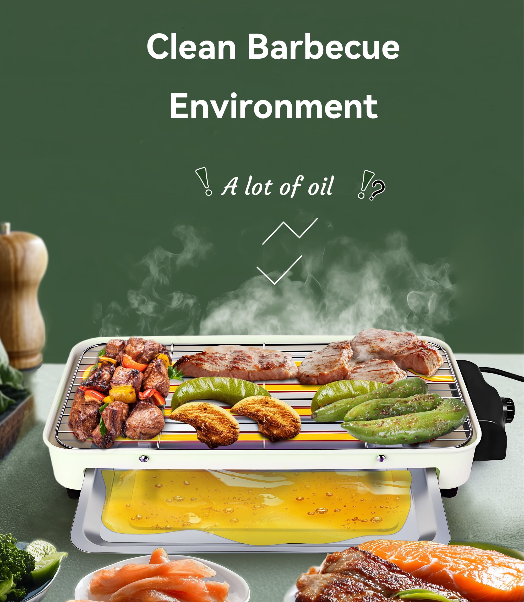 Casualife Electric Griddle, 2 in 1 Indoor Smokeless Grill with Removable Non Stick Plate, 1500W, 5 Temp Settings