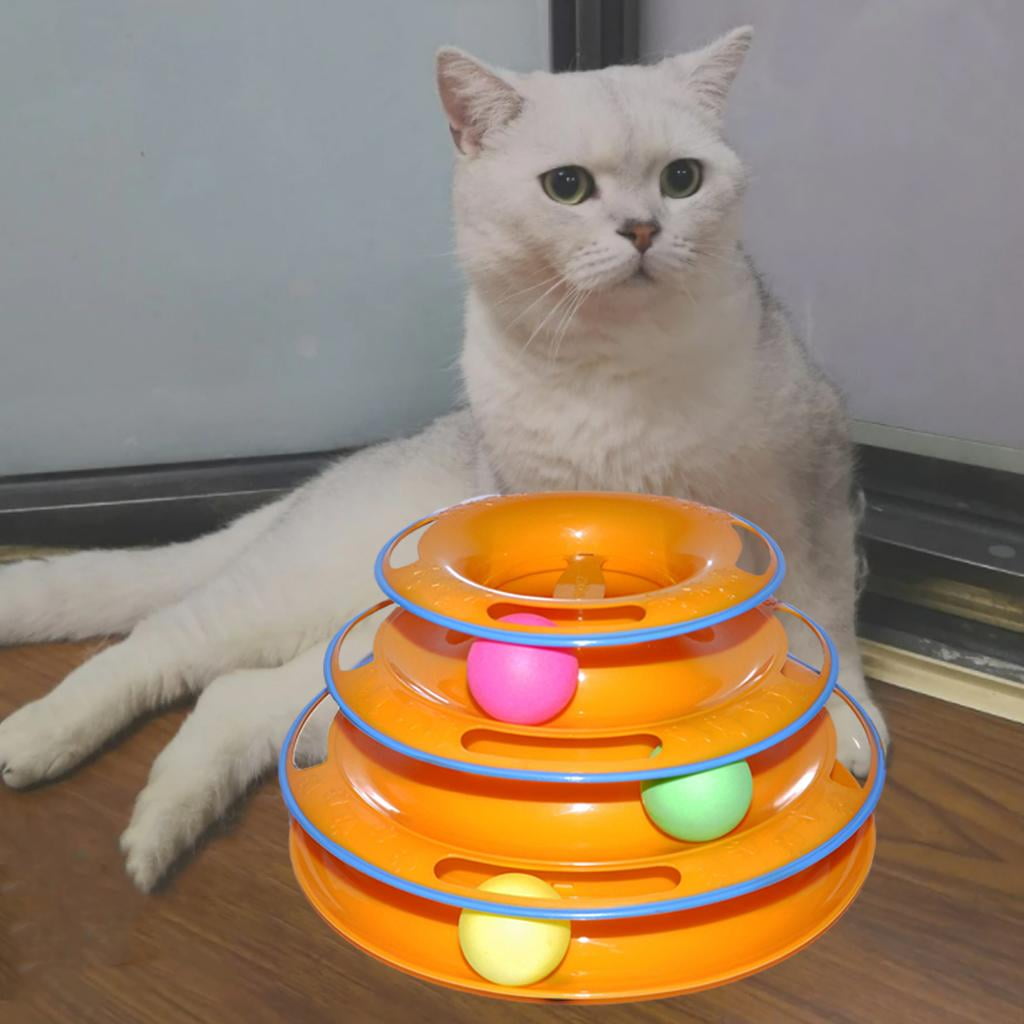 EHJRE Kitten Toy Track Ball 3 Level Turntable Funny Interactive Training Toys Amusement Exerciser Game Puzzle Toy for Indoor Cats Pet Supplies