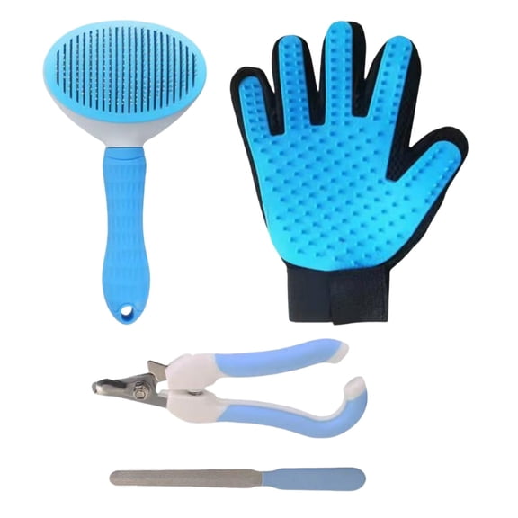 Upgrade Efficient Pet Hair Remover Gloves - Gentle Shedding Brushes for Dogs, Cats Short Hair - 1 Pair (Blue )Brushes and nail clippers