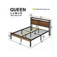 thumbnail image 4 of DEALTOPS Platform Bed Frame with Wooden Storage Headboard, Queen Size Metal Bed with USB Ports, Black, 4 of 9