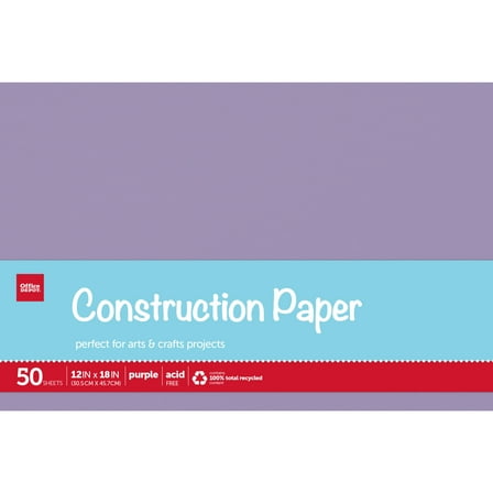 Office Depot® Brand Construction Paper, 12" x 18", 100% Recycled, Purple, Pack Of 50 Sheets