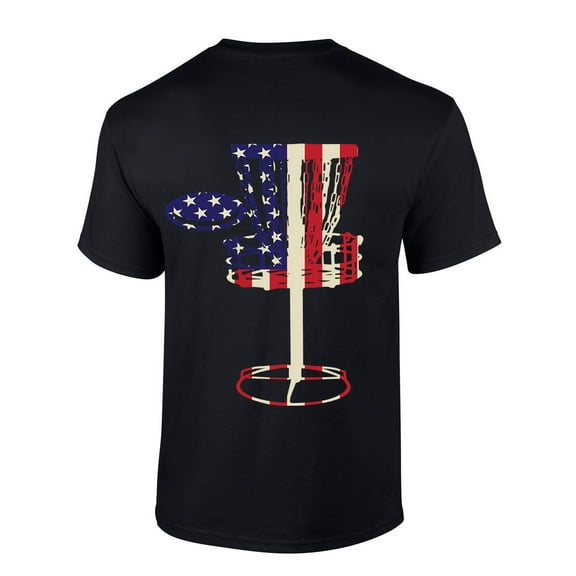 Mens Disc Golf Tshirt American Flag Filled Disc Golf Short Sleeve T-shirt-Black-large