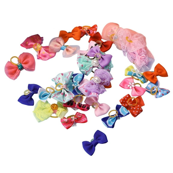 PENIKOKO 30Pcs Assorted Color Pet Hair Ties with Bowknot Grooming Accessories for Small Dogs Cats