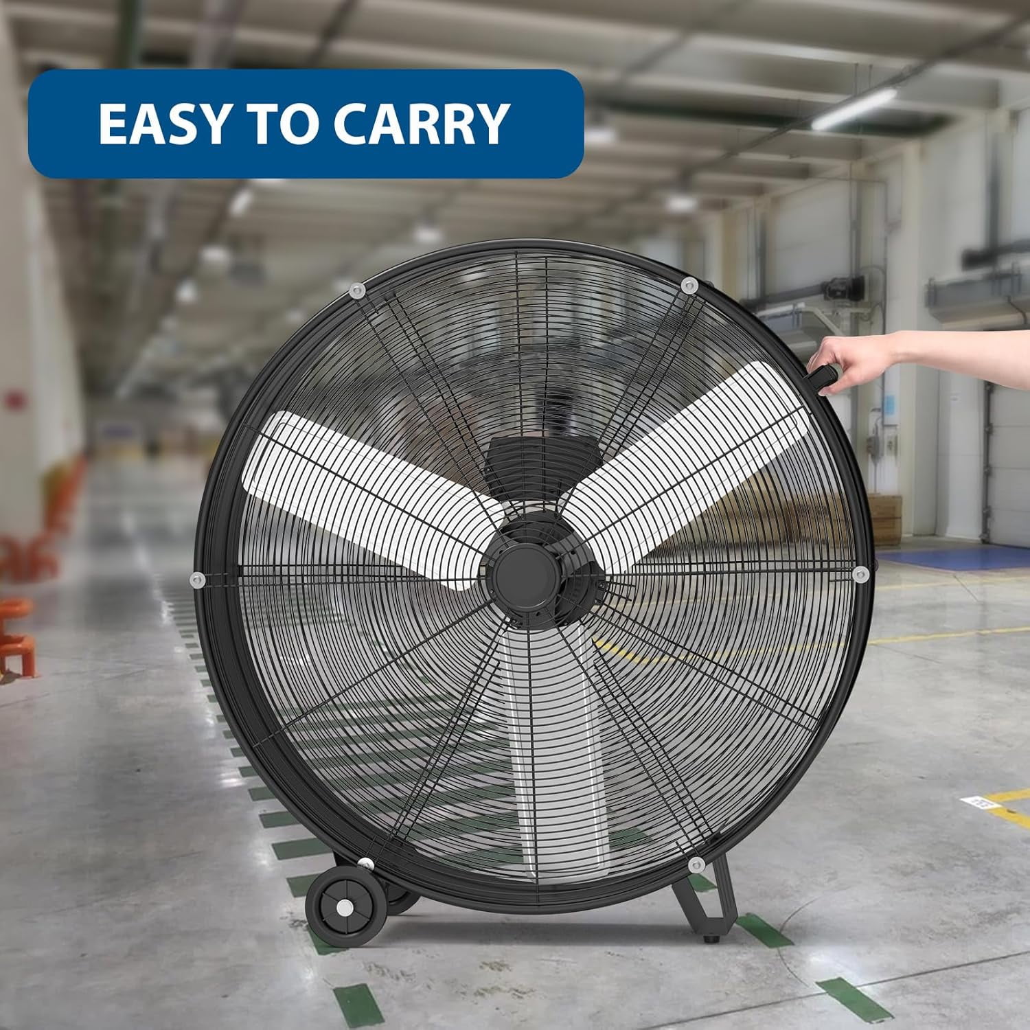 Mescukay 30 inch Industrial Drum Fan, 330W High Velocity Floor Fan, 3 Speed Heavy Duty Metal Fan with Casters Handle, Powerful Motor Air Circulator for Warehouse, Factory, Garage, Patio, Basement