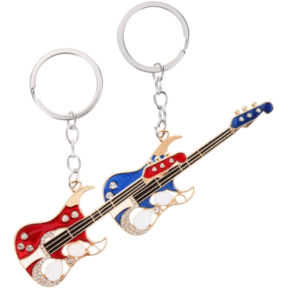LULULION 2Pcs Metal Guitar Keychain Pendant Key Ring for Bag Backpack Decoration