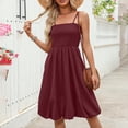 thumbnail image 6 of Womens Summer Sundress Ruffle Solid Color Slim Shoulder Strap Bohemian Bag MIDI Skirt A-Line Party Dress with Pockets, 6 of 8