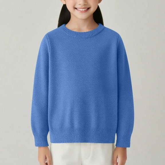 Kilaqueen Toddler Girl Boy Knit Sweater Round Neck Long Sleeve Keep Warm Soft Pullover Top Cotton Knit Sweatshirt Fall Winter Clothes