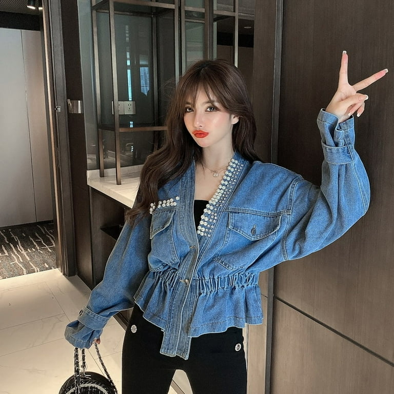 Stylish Diamond Beaded Crown Denim Suit With Tassel Detailing For Women  Long Puff Sleeve Fall Jackets Women And Jeans Set Outfit GBYXTY ZL1070 From  Balee, $49.23