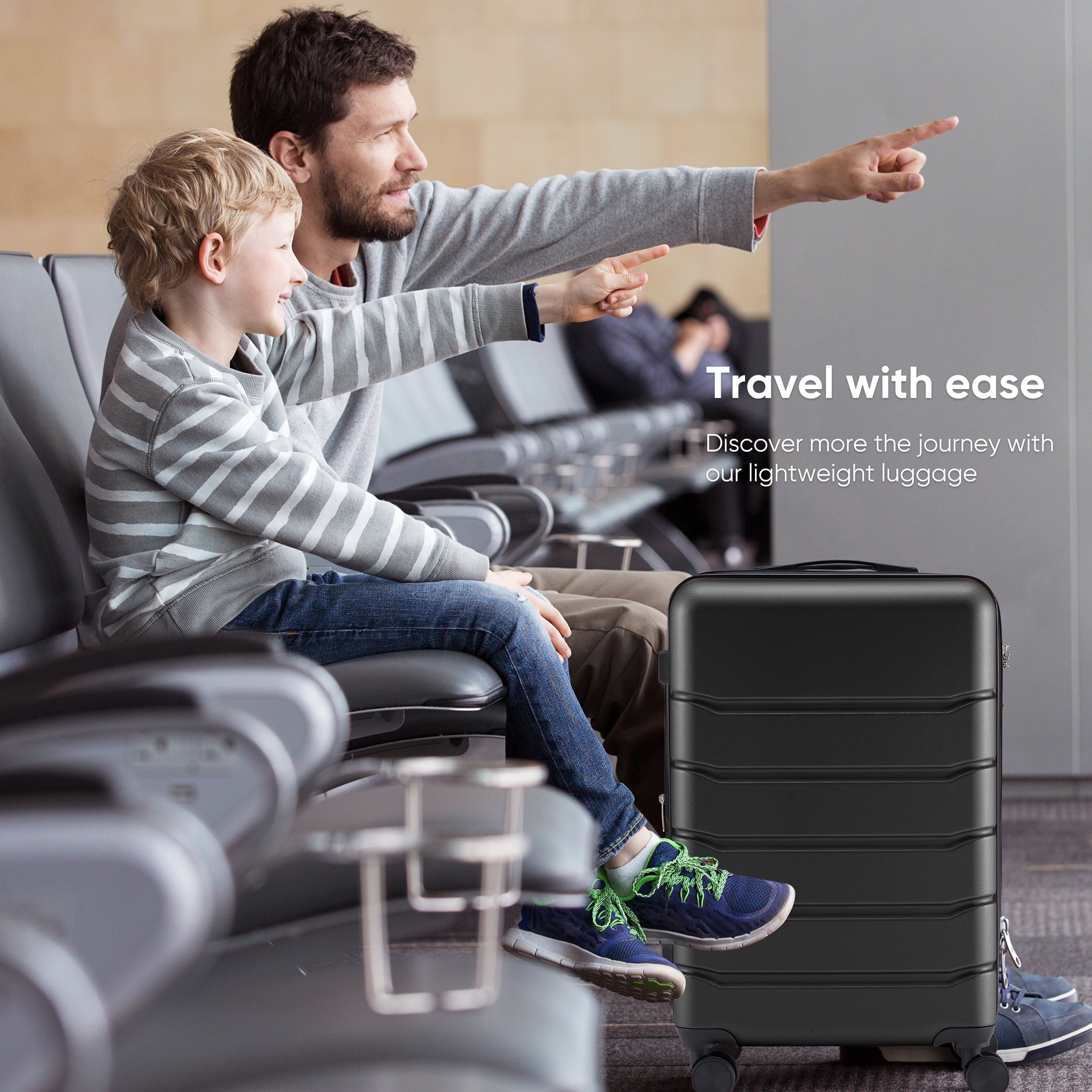 edx Hardside Carry on Luggage with Spinner Wheels, Hard Shell ABS Suitcase, 20-Inch Lightweight Expandable Rolling Luggage, Black