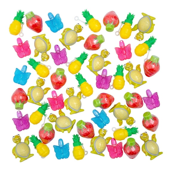 Fun Express Bulk 48 Pieces Mini Shaped Bubble Bottle Assortment Kit