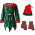 thumbnail image 2 of TAIAOJING Christmas Outfit 3Pcs Kids Boys Girls Christmas Set Belt Santa'S Helper Sequin Dress Xmas With Hat Stockings For Christmas Xmas Party Outfits 3-4 Years, 2 of 7