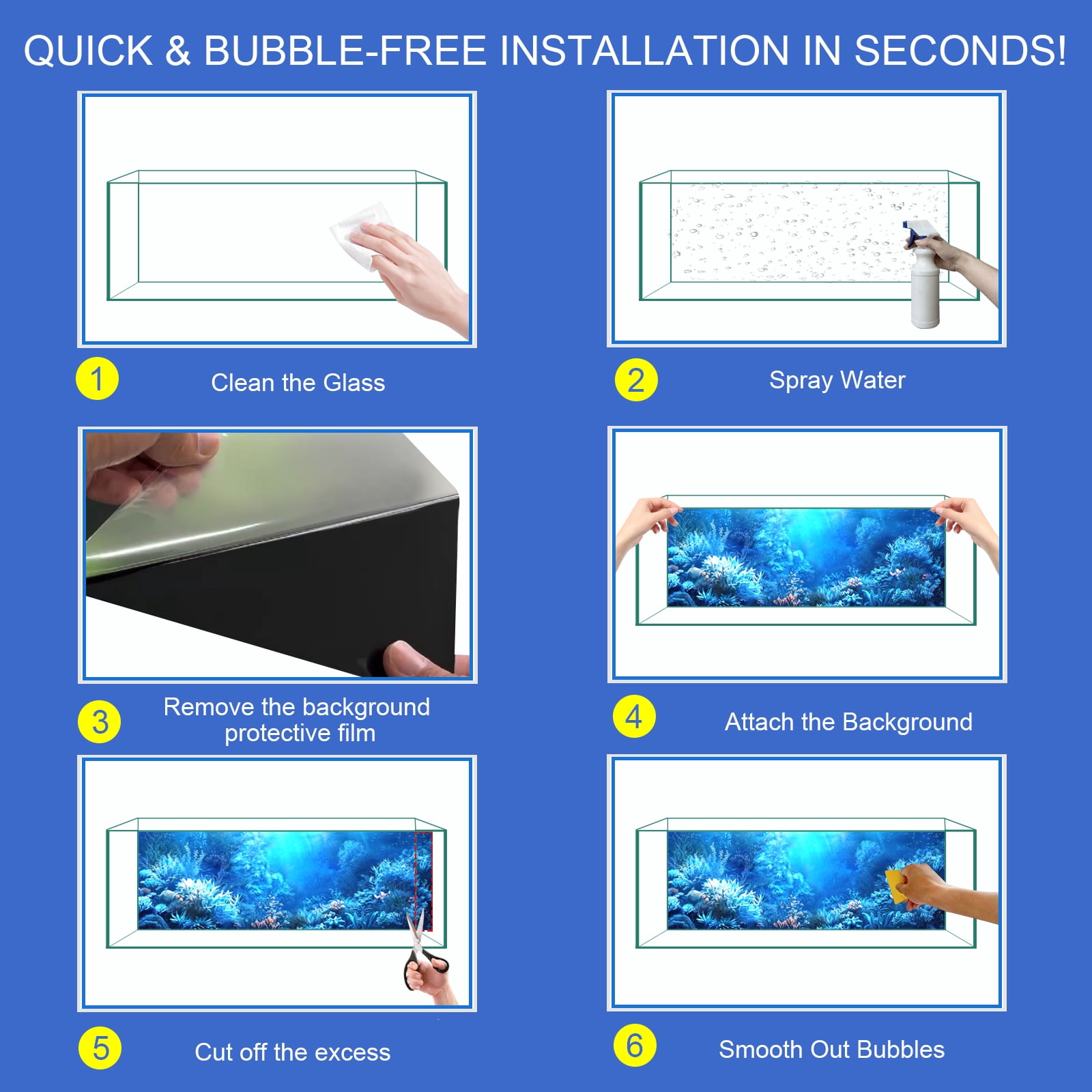Aquarium Background & Fish Tank Background – Ultra HD Static Cling, No Tape, No Residue, Vibrant Underwater Scenery for Stunning Aquarium Decorations, Blue Ocean Theme 23.6X 70.8 Inches