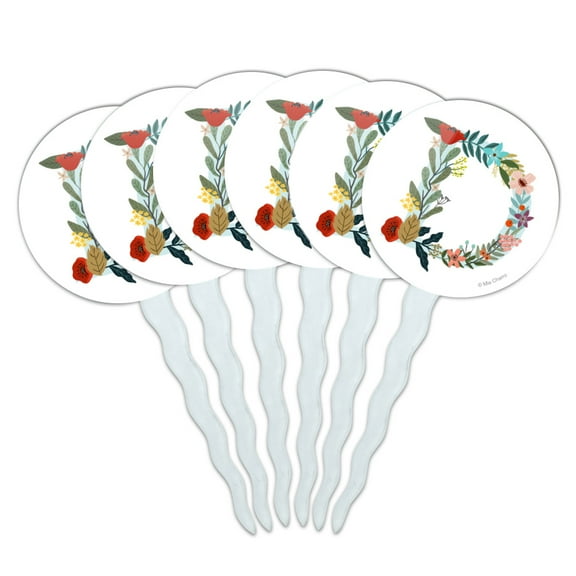 Letter D Floral Monogram Initial Cupcake Picks Toppers Decoration Set of 6