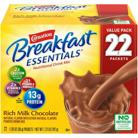 Carnation Breakfast Essentials Powder Drink Mix  Rich Milk Chocolate  22 Count Box of Packets (Packaging May Vary)