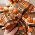 thumbnail image 5 of BBilaBu 15 Ft Fall Wired Ribbon, 2.48 Inch Wide Thanksgiving Craft Ribbon with Fall Plaid Print, Wired Edges for Wreath Bows, Gift Wrapping, Garlands, Centerpieces and DIY Home Decor, 5 of 6