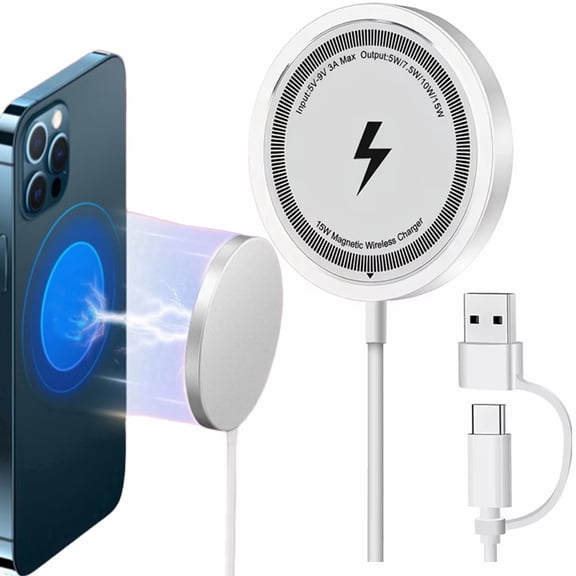 15W Magnetic Wireless Charger Fast Charging Pad Compatible with iPhone 16/15/14/13/12 Series & AirPods 4/3/2/Pro Magnetic Charging Pad with Dual Ports
