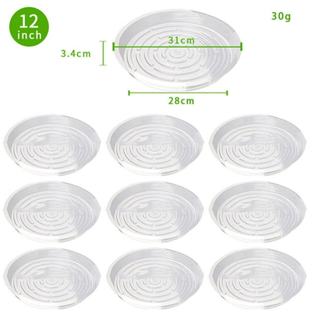 KDJ 10 Pack 12 Inch Plant Saucer Clear Plastic Plant Trays Round Plant Water Tray Flower Pot Saucers Drip Plate Dish for Indoor Outdoor Garden Flower Pots Planters