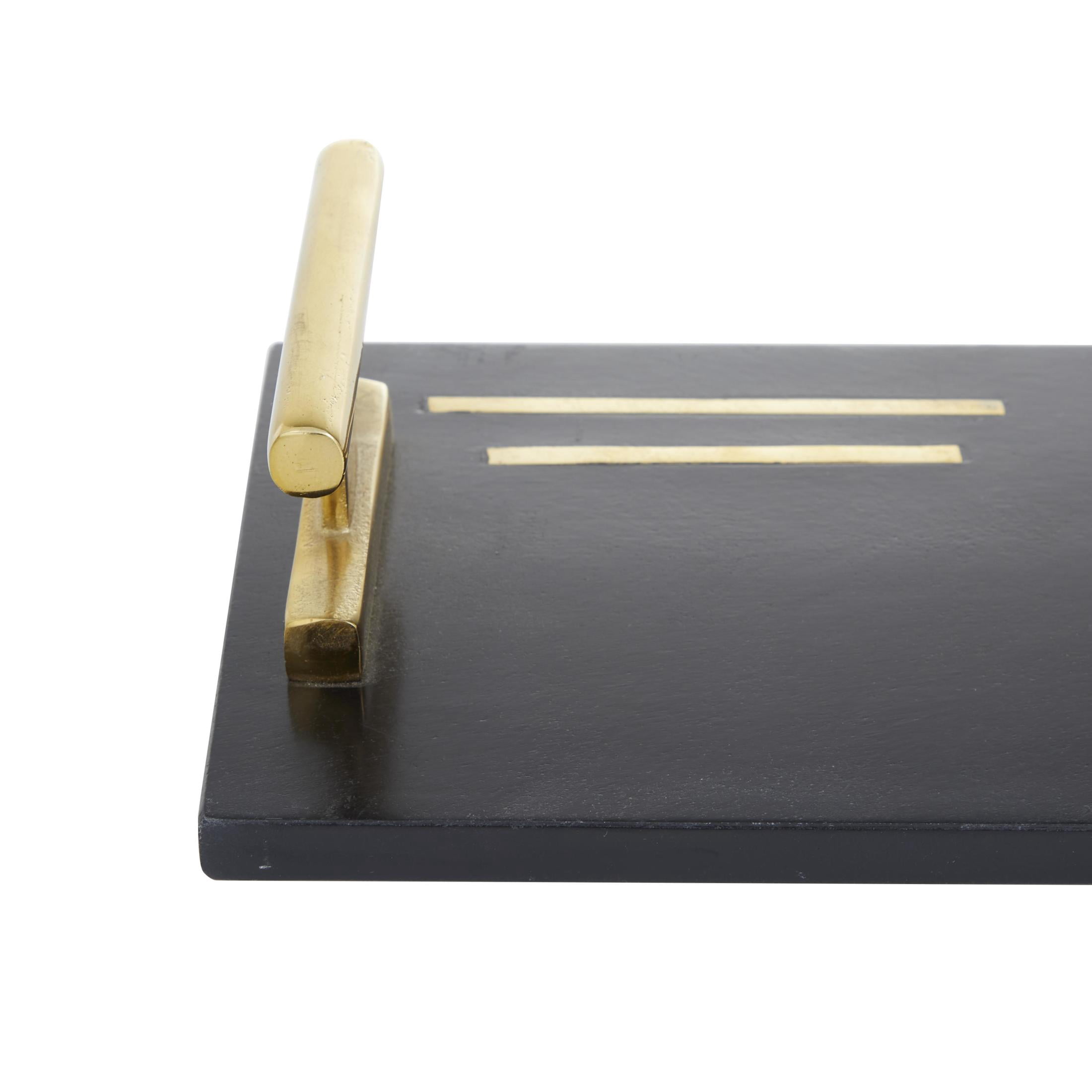 DecMode 22", 18"W Black Marble Tray with Gold Handles, 2-Pieces