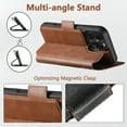 thumbnail image 3 of 2-in-1 Case for iPhone 14 Pro Max, PU Leather Outer Wallet Case with Magnetic Detachable Inner Back Case, Card Slots Kickstand Flip Cover, Full Body Protection, Magnetic Closure, Brown, 3 of 8