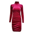 thumbnail image 4 of gakvbuo Fall Dresses for Women Fashion Women'S Casual Long Sleeve Solid Ladies Golden Velvet Half High Collar Slim Dress, 4 of 6