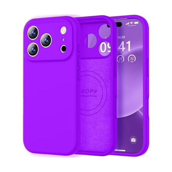 ZHU997 Magnetic Compatible with iPhone 17 Pro Max Case (Compatible with Magsafe) (Upgraded Camera Protection) Liquid Silicone Shockproof Full Body Protective Phone Cover for Women Men, Neon Purple