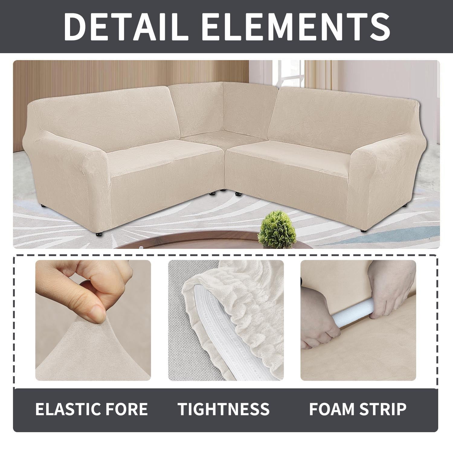 SHANNA Velvet L Shape 7 Seater Sofa Cover, L Shape Couch Covers Corner Sectional Couch Sofa Slipcover Furniture Protector, Beige