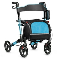 BOYOU Lightweight Foldable All Terrain 8-Wheel Rollator Walker with Padded Seat, Adjustable Handles & Supportive Backrest - Portable Mobility Aid for Seniors/Adults, Blue​