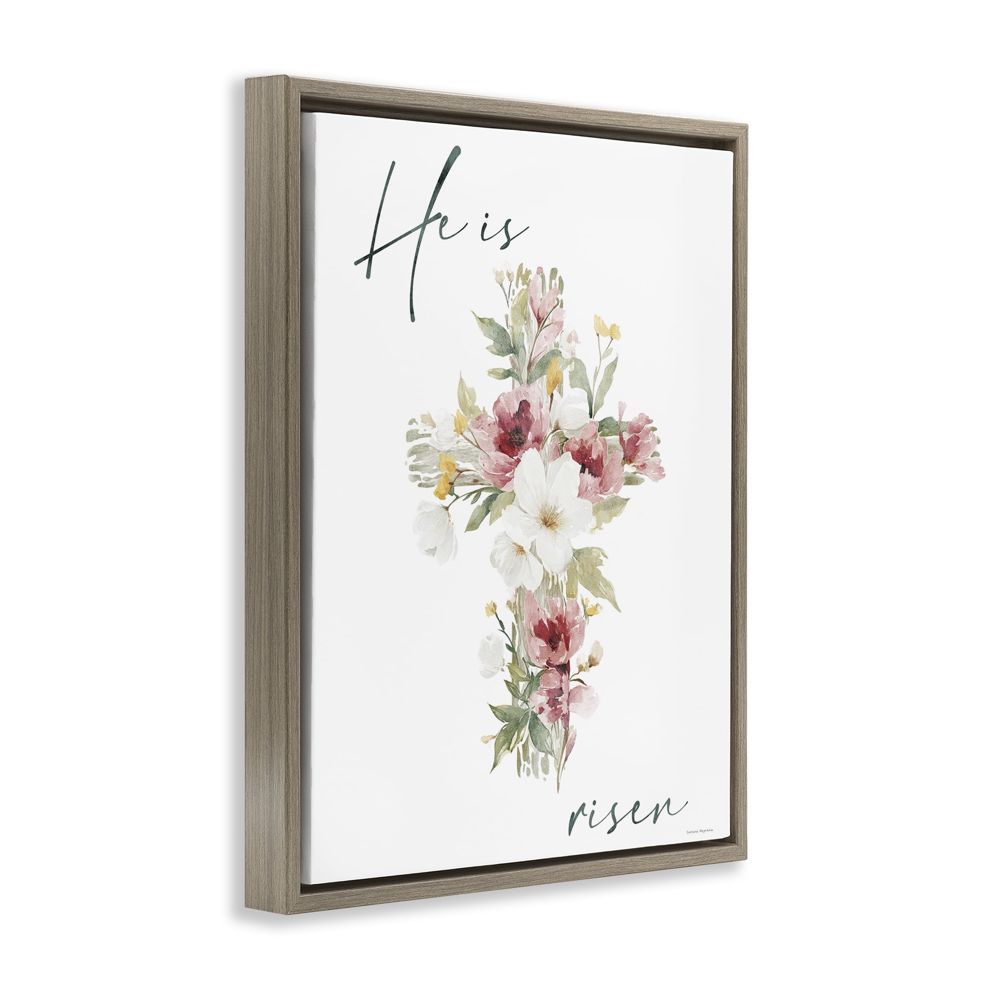 Stupell Industries He Is Risen Flower Cross Brown Framed Floater Canvas Wall Art, design by Svetlana Aleynikova