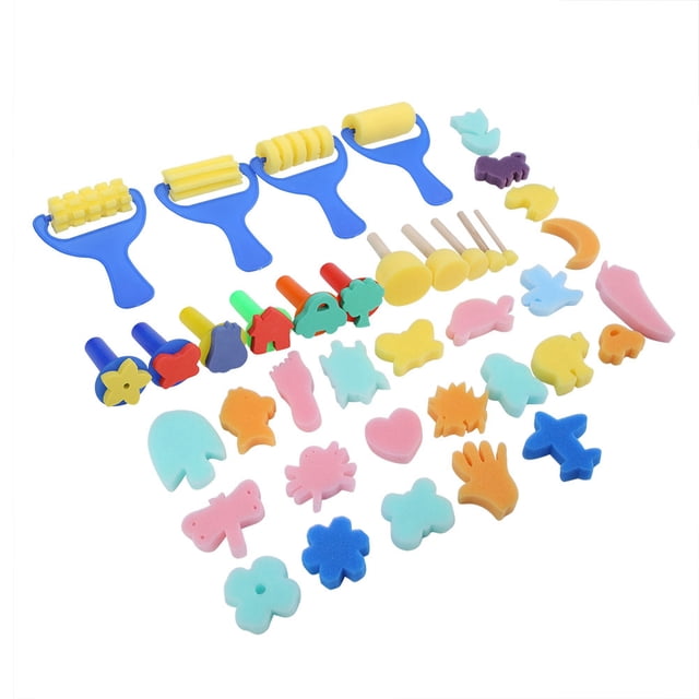 Pinceles de esponja para pintar, 39 piezas, herramientas de dibujo de esponja para niños DIY, pinceles de esponja de apariencia llamativa