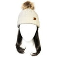 thumbnail image 2 of Wrapables® Cable Knit Faux Fur Pom Pom Beanie, Adult Cream, 2 of 3