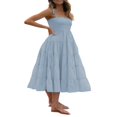 thumbnail image 3 of Robe Maxi d'Été pour Femmes Décontractée Sans Manches à Bretelles Spaghetti Froncée Évasée Longue de Plage pour le Soleil, 3 of 6