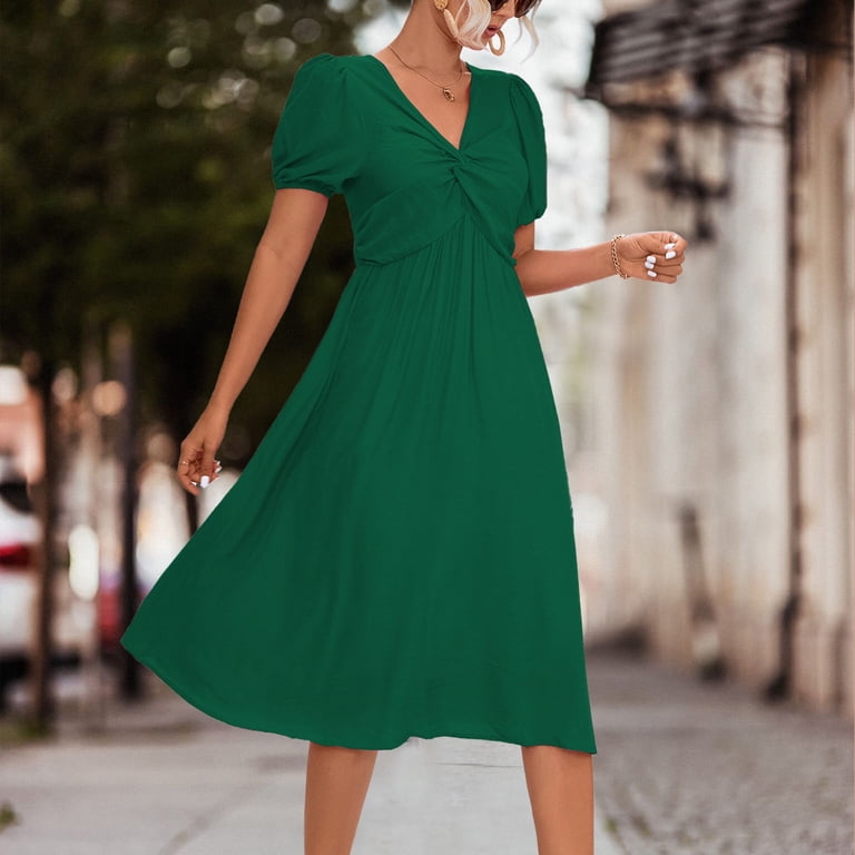 slim fit dress slacks Women Elegant Casual Green Sling Print Summer Dress – HER SHOP main image 1