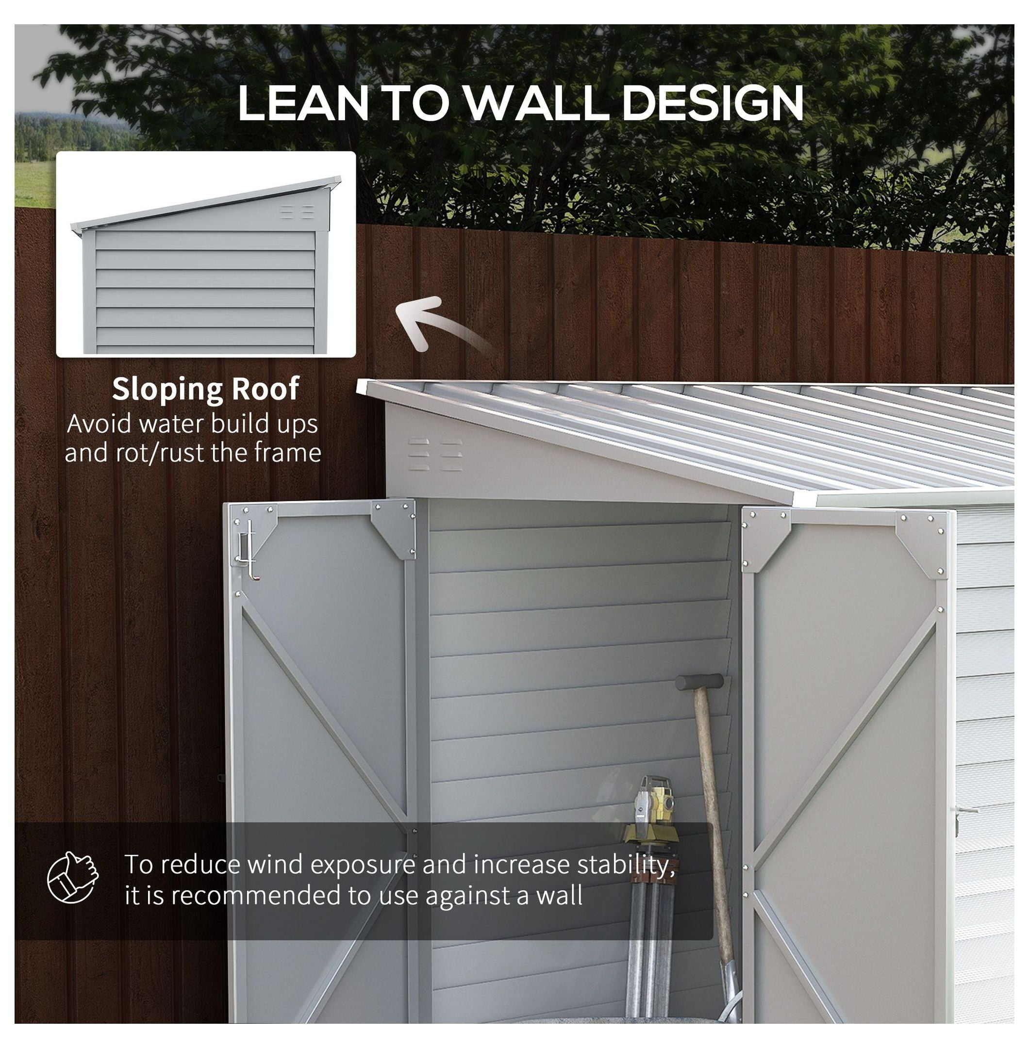 5'x9' Outdoor Storage Shed - Lean to Garden Shed with Foundation, Lockable Doors & Gloves - White Steel Shed for Patio, Lawn, Backyard